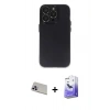 MARSİLYAN™- iPhone 13 Pro Max Kılıf Ufuk Minimal Özel Seri - Siyah Bilvis 5in1 5D Magic Hayalet Cam Ekran Koruyucu + Rainbow Kamera Lens Koruma Cam - MR
