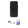 MARSİLYAN™- iPhone 13 Pro Max Kılıf Ufuk Minimal Özel Seri - Siyah Bilvis 5in1 5D Magic Hayalet Cam Ekran Koruyucu + Pers Alüminyum Kamera Lens - KI