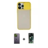MARSİLYAN™- iPhone 13 Pro Max Kılıf Vadi Çizgi - Şeffaf 360 Full Body Arka Koruyucu + Neon Fosforlu Kamera Lens - YL
