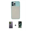 MARSİLYAN™- iPhone 13 Pro Max Kılıf Vadi Çizgi - Şeffaf 360 Full Body Arka Koruyucu + Neon Fosforlu Kamera Lens - YL