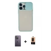 MARSİLYAN™- iPhone 13 Pro Max Kılıf Vadi Çizgi - Şeffaf Maxco Cam Ekran Koruyucu + Neon Fosforlu Kamera Lens - BZ