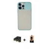 MARSİLYAN™- iPhone 13 Pro Max Kılıf Vadi Çizgi - Şeffaf Maxco Cam Ekran Koruyucu + Gold Raze Metal Kamera Lens