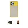 MARSİLYAN™- iPhone 13 Pro Max Kılıf Vadi Çizgi - Şeffaf Maxco Cam Ekran Koruyucu + Gold Raze Metal Kamera Lens
