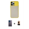 MARSİLYAN™- iPhone 13 Pro Max Kılıf Vadi Çizgi - Şeffaf Maxco Cam Ekran Koruyucu + Neon Fosforlu Kamera Lens - MI