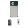 MARSİLYAN™- iPhone 13 Pro Max Kılıf Vadi Çizgi - Şeffaf Pasifik Cam Ekran Koruyucu + Neon Fosforlu Kamera Lens - BZ