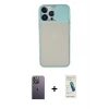 MARSİLYAN™- iPhone 13 Pro Max Kılıf Vadi Çizgi - Şeffaf Pasifik Cam Ekran Koruyucu + Neon Fosforlu Kamera Lens - BZ