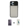 MARSİLYAN™- iPhone 13 Pro Max Kılıf Vadi Çizgi - Şeffaf Pasifik Cam Ekran Koruyucu + Neon Fosforlu Kamera Lens - BZ