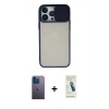 MARSİLYAN™- iPhone 13 Pro Max Kılıf Vadi Çizgi - Şeffaf Pasifik Cam Ekran Koruyucu + Neon Fosforlu Kamera Lens - MI