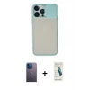 MARSİLYAN™- iPhone 13 Pro Max Kılıf Vadi Çizgi - Şeffaf Pasifik Cam Ekran Koruyucu + Neon Fosforlu Kamera Lens - MI