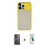 MARSİLYAN™- iPhone 13 Pro Max Kılıf Vadi Çizgi - Şeffaf Pasifik Cam Ekran Koruyucu + Neon Fosforlu Kamera Lens - YL