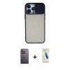 MARSİLYAN™- iPhone 13 Pro Max Kılıf Vadi Çizgi - Şeffaf Pasifik Cam Ekran Koruyucu + Neon Fosforlu Kamera Lens - BZ