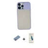 MARSİLYAN™- iPhone 13 Pro Max Kılıf Vadi Çizgi - Şeffaf Pasifik Cam Ekran Koruyucu + Pembe Shine Kamera Lens Koruma Cam