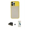 MARSİLYAN™- iPhone 13 Pro Max Kılıf Vadi Çizgi - Şeffaf Pasifik Cam Ekran Koruyucu + Raze Metal Kamera Lens - GD