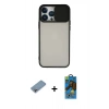 MARSİLYAN™- iPhone 13 Pro Max Kılıf Vadi Çizgi - Siyah 18D Cam Ekran Koruyucu + Gökkuşağı Shine Kamera Lens Koruma Cam