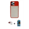 MARSİLYAN™- iPhone 13 Pro Max Kılıf Vadi Çizgi - Siyah 18D Cam Ekran Koruyucu + Kırmızı Pers Alüminyum Kamera Lens
