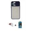 MARSİLYAN™- iPhone 13 Pro Max Kılıf Vadi Çizgi - Siyah 18D Cam Ekran Koruyucu + Kırmızı Pers Alüminyum Kamera Lens