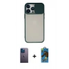 MARSİLYAN™- iPhone 13 Pro Max Kılıf Vadi Çizgi - Siyah 18D Cam Ekran Koruyucu + Mavi Neon Fosforlu Kamera Lens