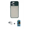 MARSİLYAN™- iPhone 13 Pro Max Kılıf Vadi Çizgi - Siyah 18D Cam Ekran Koruyucu + Pers Alüminyum Kamera Lens - SABE