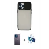 MARSİLYAN™- iPhone 13 Pro Max Kılıf Vadi Çizgi - Siyah 3D Antistatik Cam Ekran Koruyucu + Neon Fosforlu Kamera Lens - MI