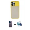 MARSİLYAN™- iPhone 13 Pro Max Kılıf Vadi Çizgi - Siyah 3D Antistatik Cam Ekran Koruyucu + Neon Fosforlu Kamera Lens - MI
