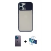 MARSİLYAN™- iPhone 13 Pro Max Kılıf Vadi Çizgi - Siyah 3D Antistatik Cam Ekran Koruyucu + Neon Fosforlu Kamera Lens - MI