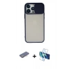 MARSİLYAN™- iPhone 13 Pro Max Kılıf Vadi Çizgi - Siyah 3D Antistatik Cam Ekran Koruyucu + Renkli Kamera Lens Koruma Cam - MI