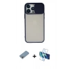 MARSİLYAN™- iPhone 13 Pro Max Kılıf Vadi Çizgi - Siyah 3D Antistatik Cam Ekran Koruyucu + Shine Kamera Lens Koruma Cam - GI