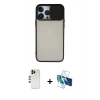 MARSİLYAN™- iPhone 13 Pro Max Kılıf Vadi Çizgi - Siyah 3D Antistatik Cam Ekran Koruyucu + Shine Kamera Lens - GD