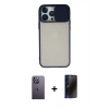 MARSİLYAN™- iPhone 13 Pro Max Kılıf Vadi Çizgi - Siyah 3D Antistatik Hayalet Cam Ekran Koruyucu + Neon Fosforlu Kamera Lens - BZ