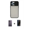 MARSİLYAN™- iPhone 13 Pro Max Kılıf Vadi Çizgi - Siyah 3D Antistatik Hayalet Cam Ekran Koruyucu + Neon Fosforlu Kamera Lens - BZ