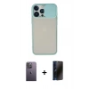 MARSİLYAN™- iPhone 13 Pro Max Kılıf Vadi Çizgi - Siyah 3D Antistatik Hayalet Cam Ekran Koruyucu + Neon Fosforlu Kamera Lens - BZ