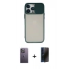 MARSİLYAN™- iPhone 13 Pro Max Kılıf Vadi Çizgi - Siyah 3D Antistatik Hayalet Cam Ekran Koruyucu + Neon Fosforlu Kamera Lens - BZ