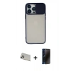 MARSİLYAN™- iPhone 13 Pro Max Kılıf Vadi Çizgi - Siyah 3D Antistatik Hayalet Cam Ekran Koruyucu + Rainbow Kamera Lens Koruma Cam - BZ