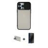 MARSİLYAN™- iPhone 13 Pro Max Kılıf Vadi Çizgi - Siyah 3D Antistatik Hayalet Cam Ekran Koruyucu + Rainbow Kamera Lens Koruma Cam - BZ