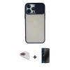 MARSİLYAN™- iPhone 13 Pro Max Kılıf Vadi Çizgi - Siyah 3D Antistatik Hayalet Cam Ekran Koruyucu + Pers Alüminyum Kamera Lens - GI