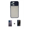 MARSİLYAN™- iPhone 13 Pro Max Kılıf Vadi Çizgi - Siyah 3D Antistatik Hayalet Cam Ekran Koruyucu + Neon Fosforlu Kamera Lens - MI