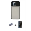 MARSİLYAN™- iPhone 13 Pro Max Kılıf Vadi Çizgi - Siyah 3D Antistatik Hayalet Cam Ekran Koruyucu + Renkli Kamera Lens Koruma Cam - PE