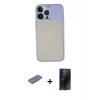 MARSİLYAN™- iPhone 13 Pro Max Kılıf Vadi Çizgi - Siyah 3D Antistatik Hayalet Cam Ekran Koruyucu + Renkli Kamera Lens Koruma Cam - PE
