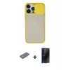 MARSİLYAN™- iPhone 13 Pro Max Kılıf Vadi Çizgi - Siyah 3D Antistatik Hayalet Cam Ekran Koruyucu + Renkli Kamera Lens Koruma Cam - PE
