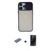 MARSİLYAN™- iPhone 13 Pro Max Kılıf Vadi Çizgi - Siyah 3D Antistatik Hayalet Cam Ekran Koruyucu + Renkli Kamera Lens Koruma Cam - PE