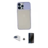 MARSİLYAN™- iPhone 13 Pro Max Kılıf Vadi Çizgi - Siyah 3D Antistatik Hayalet Cam Ekran Koruyucu + Pers Alüminyum Kamera Lens - LT