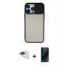 MARSİLYAN™- iPhone 13 Pro Max Kılıf Vadi Çizgi - Siyah 3D Antistatik Hayalet Cam Ekran Koruyucu + Pers Alüminyum Kamera Lens - LT