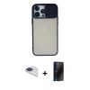 MARSİLYAN™- iPhone 13 Pro Max Kılıf Vadi Çizgi - Siyah 3D Antistatik Hayalet Cam Ekran Koruyucu + Pers Alüminyum Kamera Lens - LT