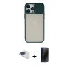 MARSİLYAN™- iPhone 13 Pro Max Kılıf Vadi Çizgi - Siyah 3D Antistatik Hayalet Cam Ekran Koruyucu + Pers Alüminyum Kamera Lens - LT