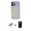 MARSİLYAN™- iPhone 13 Pro Max Kılıf Vadi Çizgi - Siyah 3D Antistatik Hayalet Cam Ekran Koruyucu + Shine Kamera Lens Koruma Cam - PE