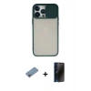 MARSİLYAN™- iPhone 13 Pro Max Kılıf Vadi Çizgi - Siyah 3D Antistatik Hayalet Cam Ekran Koruyucu + Shine Kamera Lens Koruma Cam - PE