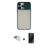 MARSİLYAN™- iPhone 13 Pro Max Kılıf Vadi Çizgi - Siyah 3D Antistatik Hayalet Cam Ekran Koruyucu + Pers Alüminyum Kamera Lens - SABE