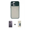 MARSİLYAN™- iPhone 13 Pro Max Kılıf Vadi Çizgi - Siyah 6D Mat Seramik Hayalet Nano Ekran Koruyucu + Neon Fosforlu Kamera Lens - BZ