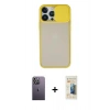MARSİLYAN™- iPhone 13 Pro Max Kılıf Vadi Çizgi - Siyah 6D Mat Seramik Hayalet Nano Ekran Koruyucu + Neon Fosforlu Kamera Lens - BZ