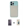 MARSİLYAN™- iPhone 13 Pro Max Kılıf Vadi Çizgi - Siyah 6D Mat Seramik Hayalet Nano Ekran Koruyucu + Neon Fosforlu Kamera Lens - BZ